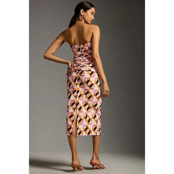 ANTHROPOLOGIE Printed Strapless Slim Ruched Dress Size Medium M - Picture 2 of 10